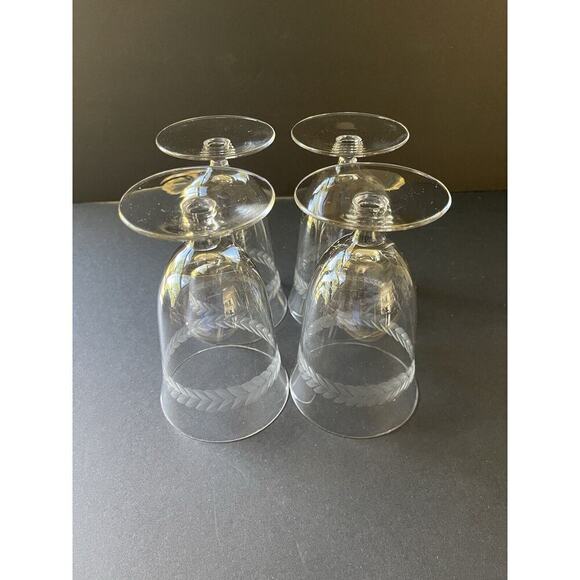 Vintage Floral Vine Etched Crystal Barware Wine Water Cocktail Glasses Set (4) - Picture 5 of 7